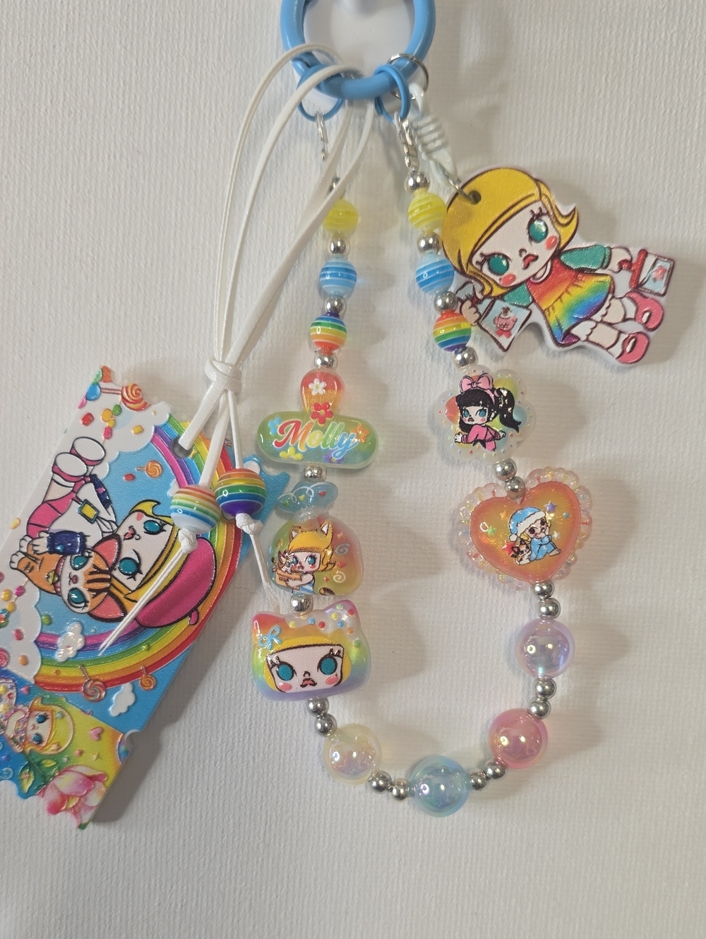 Cute Rainbow Character Beaded Phone Charm - Multicolor